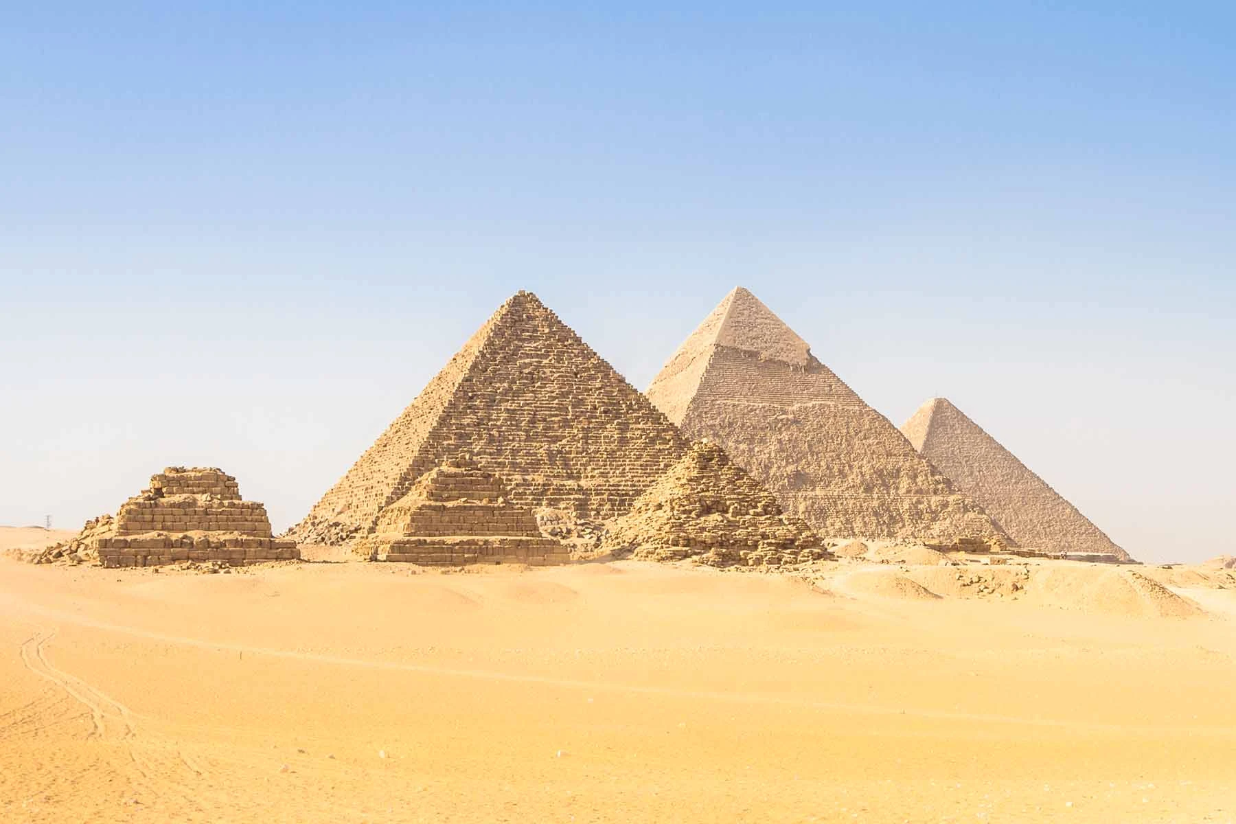 The Great Pyramids of Giza under a clear sky